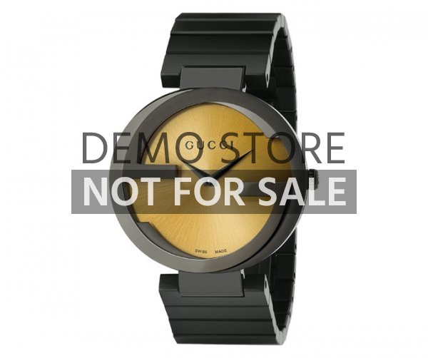 Gucci Men's YA133202 'Grammy XL Interlocking' Yellow Dial Black Leather Strap